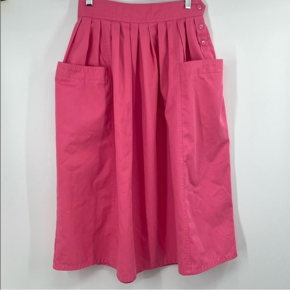 Vintage Dresses & Skirts - Vintage 80s 90s Bayou Club Coral Pink Pleated Midi Skirt Size 12 Made in Taiwan